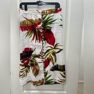 Maison D’Amelie Tropical Button-Front White Maxi Skirt with Wooden Buttons